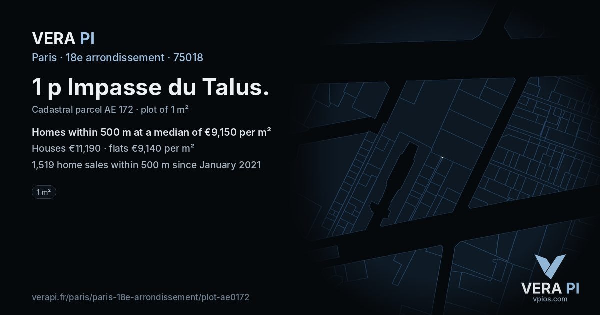 1 p Impasse du Talus, 18e arrondissement at night – the plot lit, the parcels around coloured by the prices near them