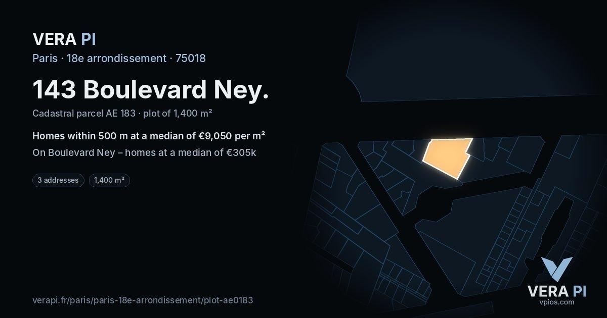 143 Boulevard Ney, 18e arrondissement at night – the plot lit, the parcels around coloured by the prices near them