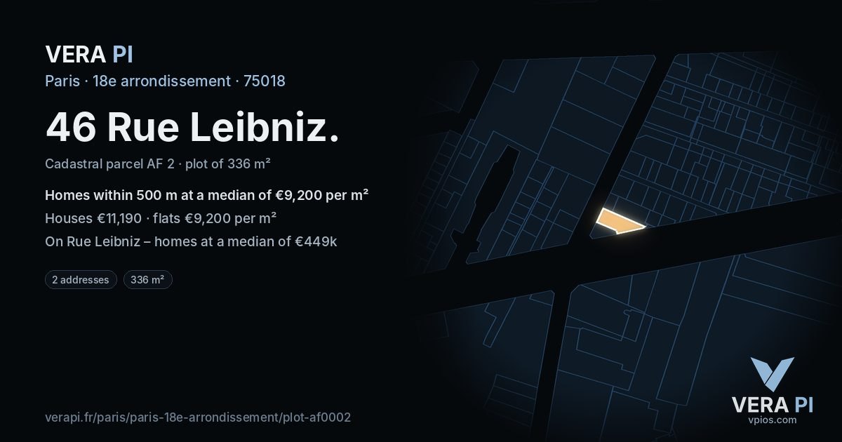 46 Rue Leibniz, 18e arrondissement at night – the plot lit, the parcels around coloured by the prices near them