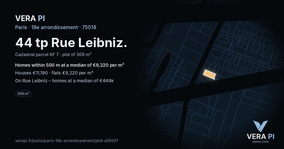 44 tp Rue Leibniz, 18e arrondissement at night – the plot lit, the parcels around coloured by the prices near them