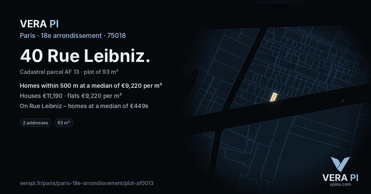 40 Rue Leibniz, 18e arrondissement at night – the plot lit, the parcels around coloured by the prices near them