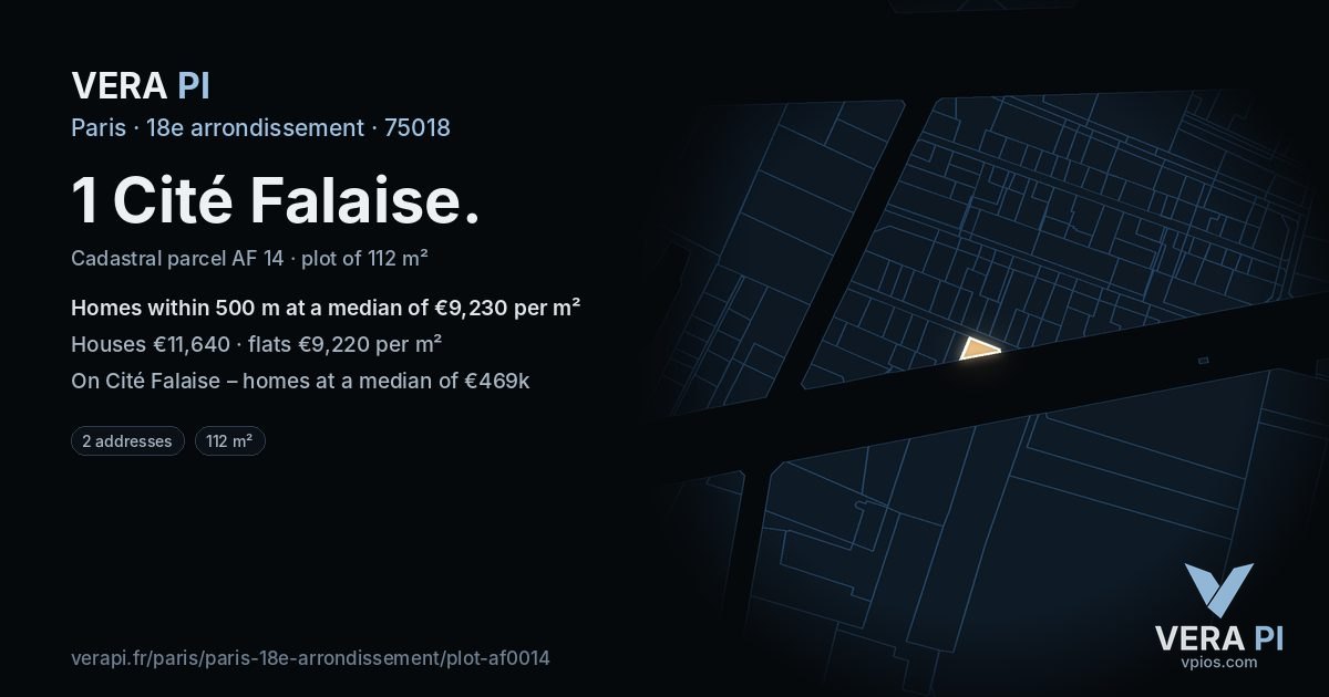 1 Cité Falaise, 18e arrondissement at night – the plot lit, the parcels around coloured by the prices near them