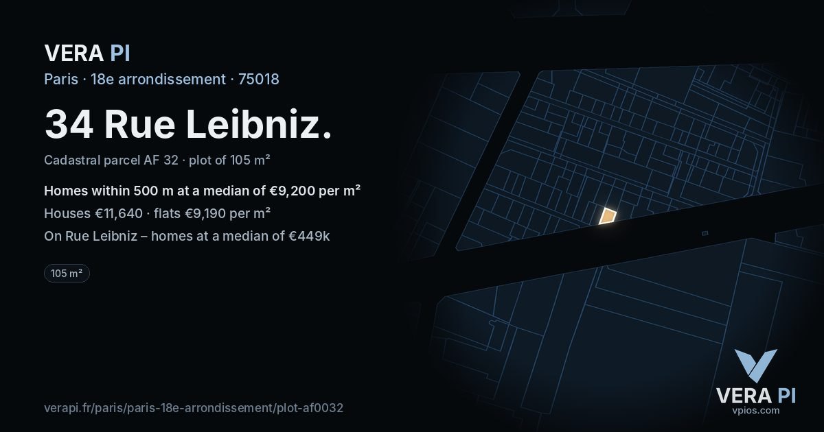 34 Rue Leibniz, 18e arrondissement at night – the plot lit, the parcels around coloured by the prices near them