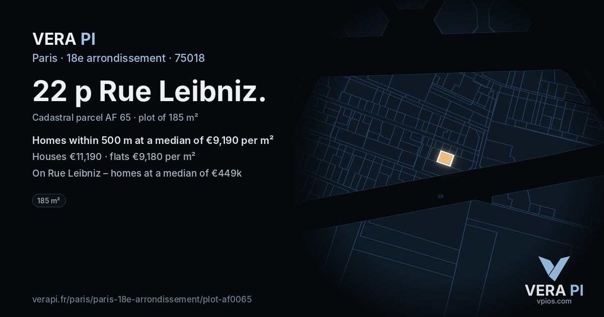 22 p Rue Leibniz, 18e arrondissement at night – the plot lit, the parcels around coloured by the prices near them