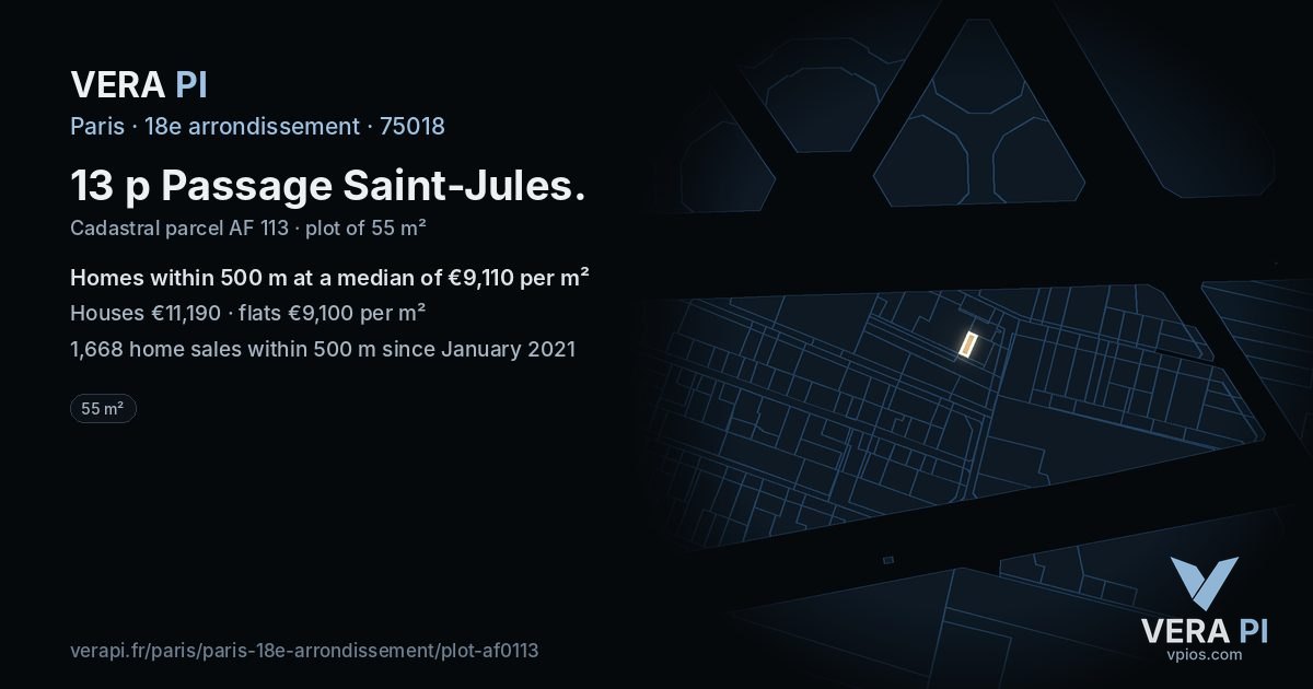 13 p Passage Saint-Jules, 18e arrondissement at night – the plot lit, the parcels around coloured by the prices near them