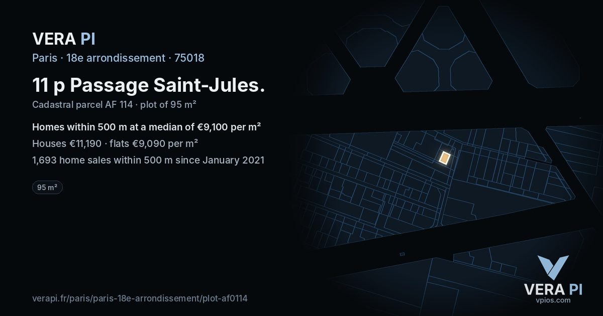 11 p Passage Saint-Jules, 18e arrondissement at night – the plot lit, the parcels around coloured by the prices near them