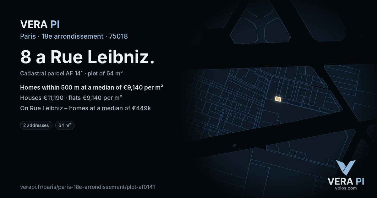 8 a Rue Leibniz, 18e arrondissement at night – the plot lit, the parcels around coloured by the prices near them