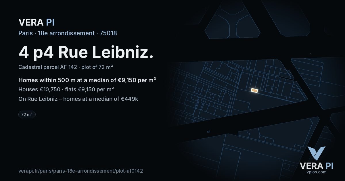 4 p4 Rue Leibniz, 18e arrondissement at night – the plot lit, the parcels around coloured by the prices near them