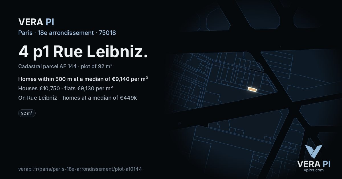 4 p1 Rue Leibniz, 18e arrondissement at night – the plot lit, the parcels around coloured by the prices near them