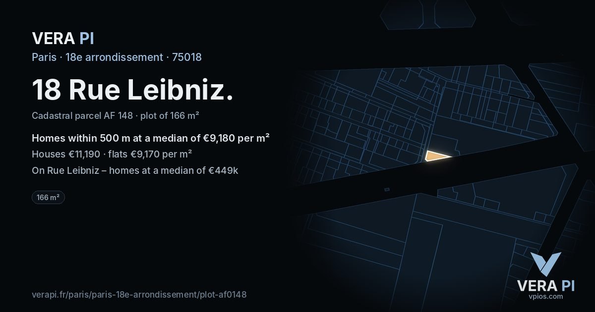 18 Rue Leibniz, 18e arrondissement at night – the plot lit, the parcels around coloured by the prices near them