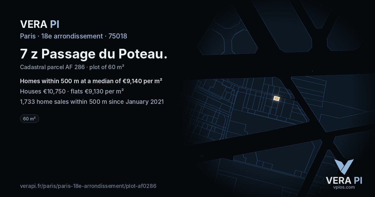 7 z Passage du Poteau, 18e arrondissement at night – the plot lit, the parcels around coloured by the prices near them