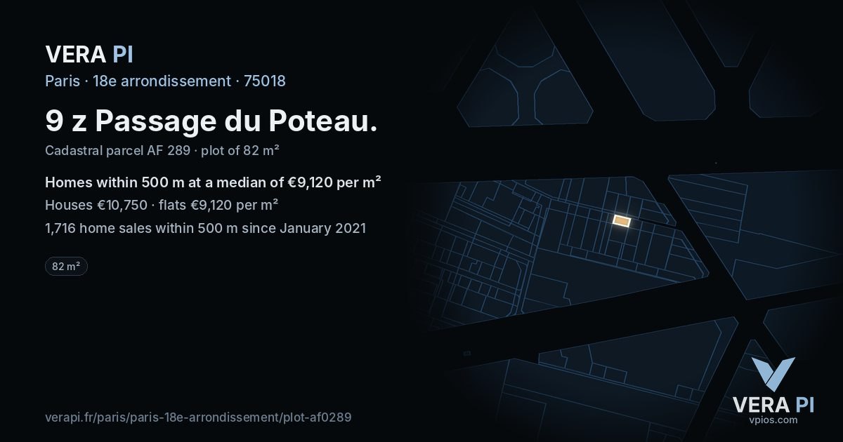 9 z Passage du Poteau, 18e arrondissement at night – the plot lit, the parcels around coloured by the prices near them