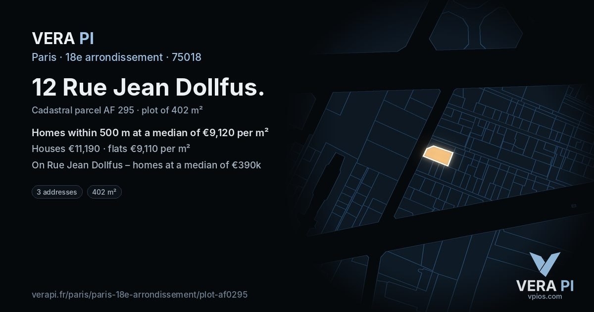 12 Rue Jean Dollfus, 18e arrondissement at night – the plot lit, the parcels around coloured by the prices near them