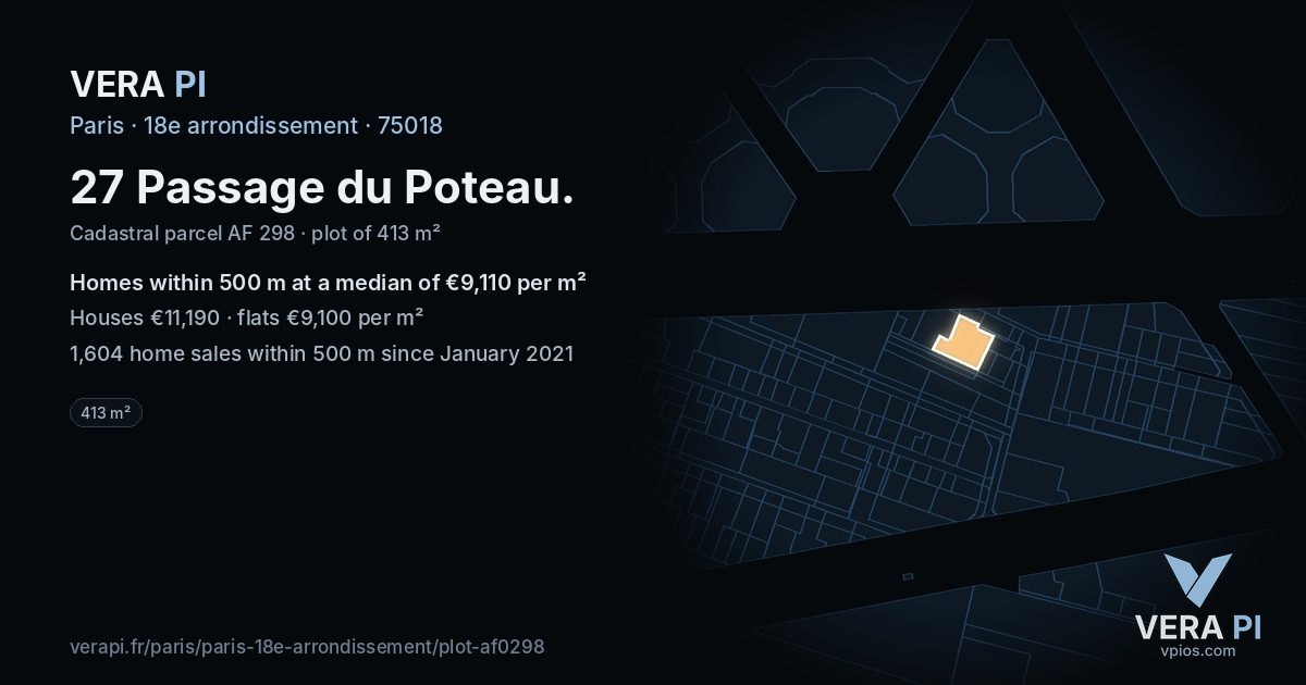 27 Passage du Poteau, 18e arrondissement at night – the plot lit, the parcels around coloured by the prices near them