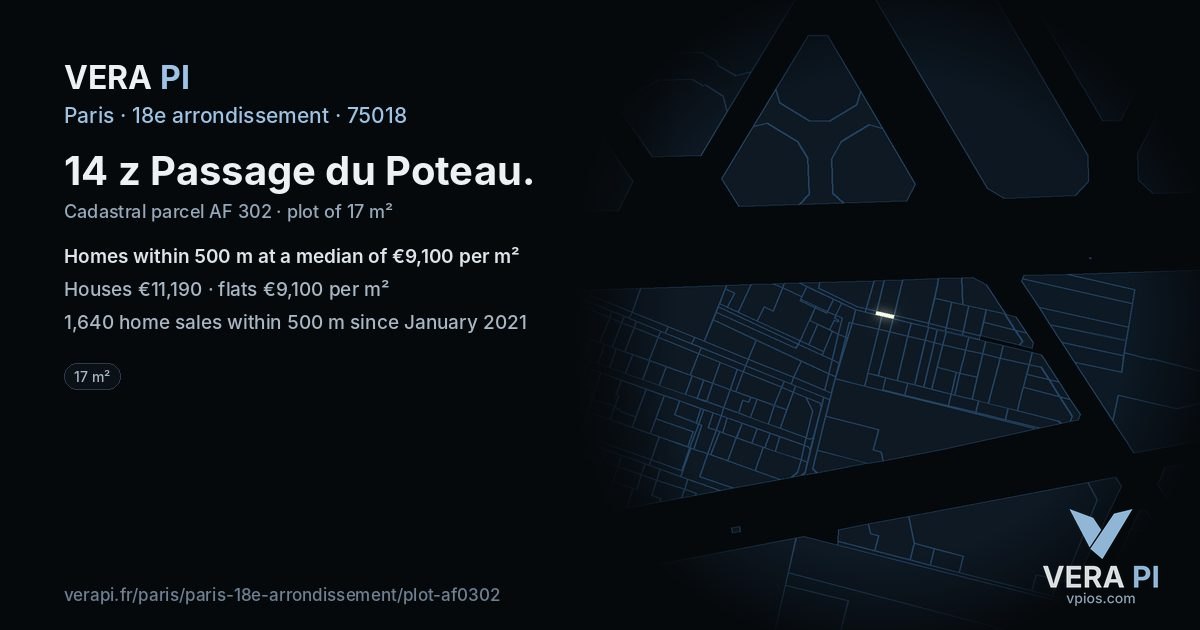 14 z Passage du Poteau, 18e arrondissement at night – the plot lit, the parcels around coloured by the prices near them