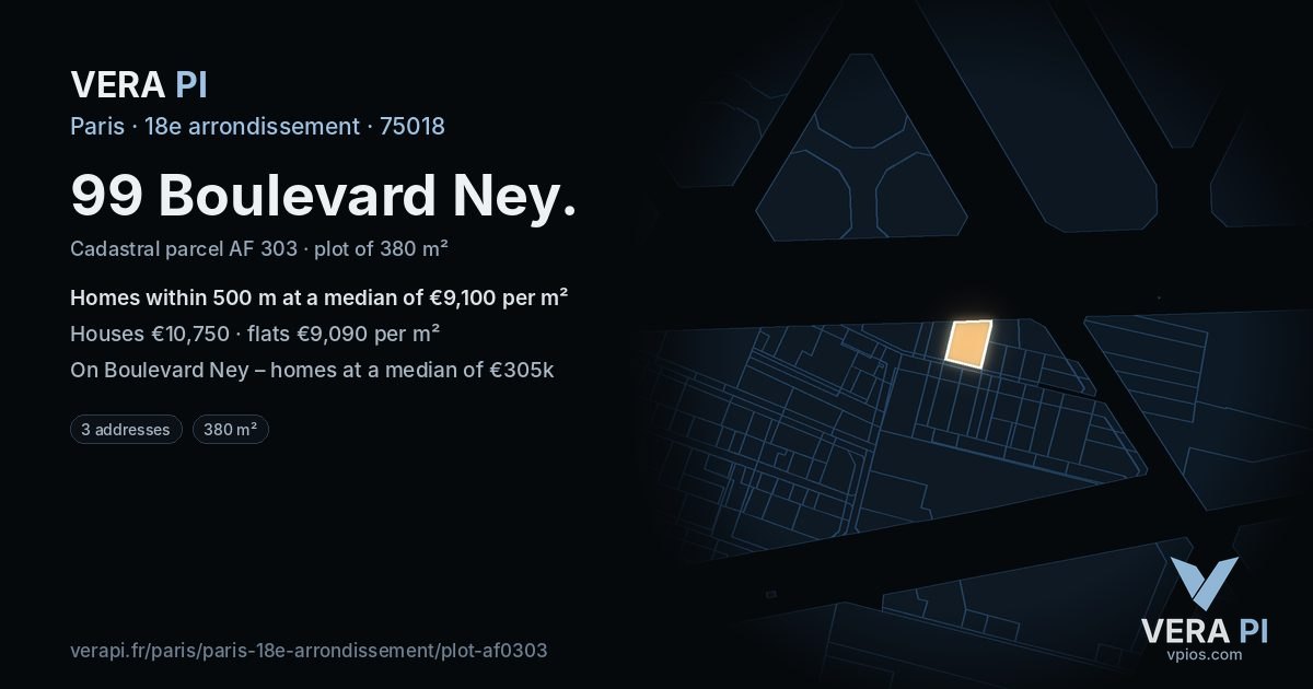 99 Boulevard Ney, 18e arrondissement at night – the plot lit, the parcels around coloured by the prices near them