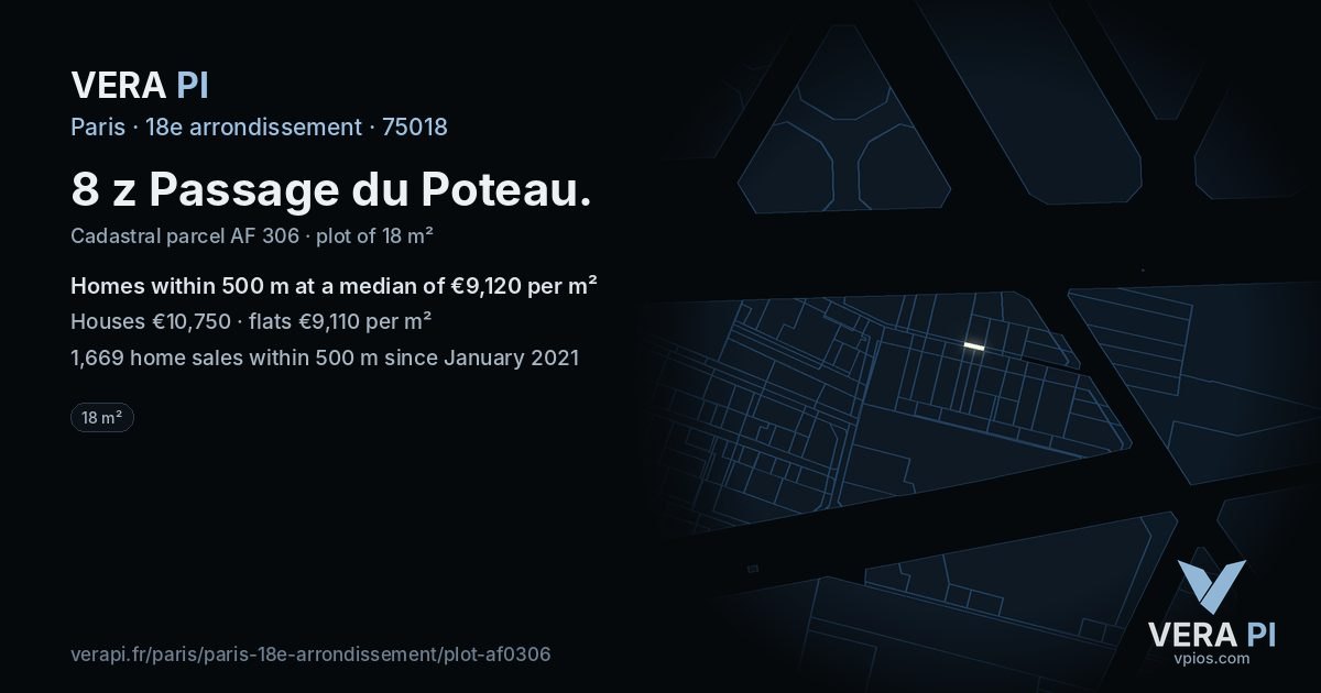 8 z Passage du Poteau, 18e arrondissement at night – the plot lit, the parcels around coloured by the prices near them