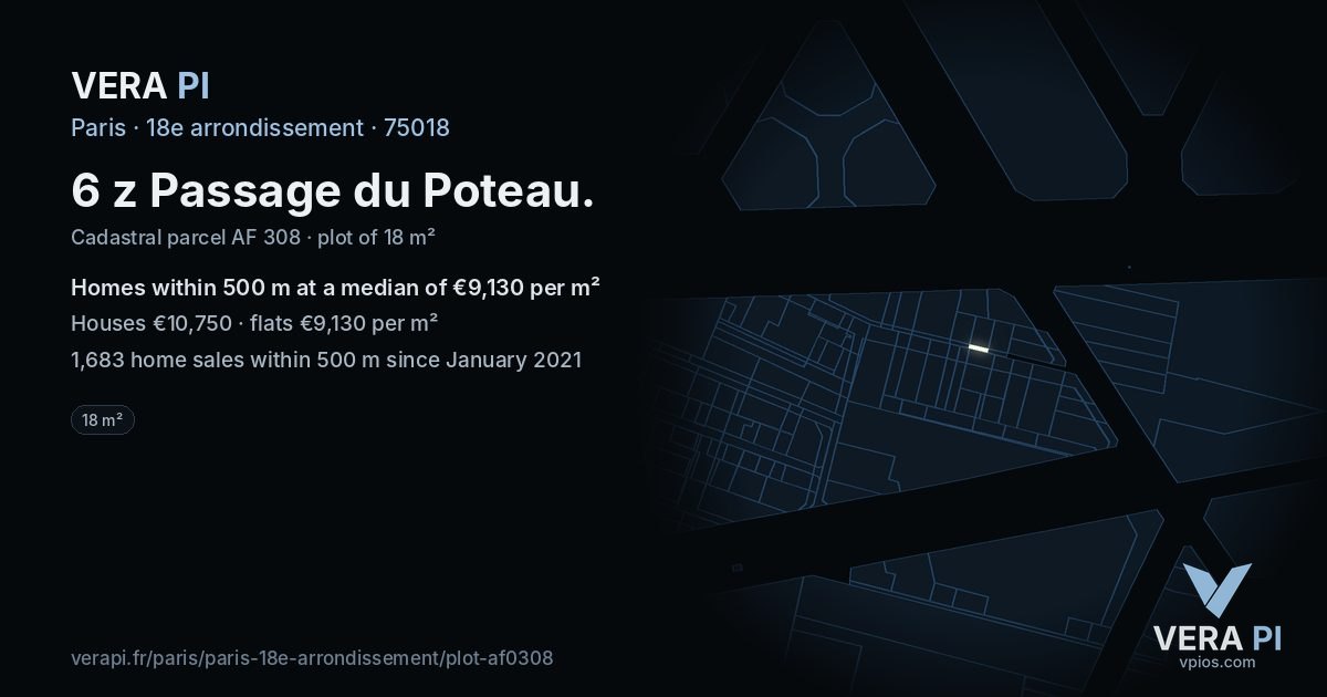 6 z Passage du Poteau, 18e arrondissement at night – the plot lit, the parcels around coloured by the prices near them