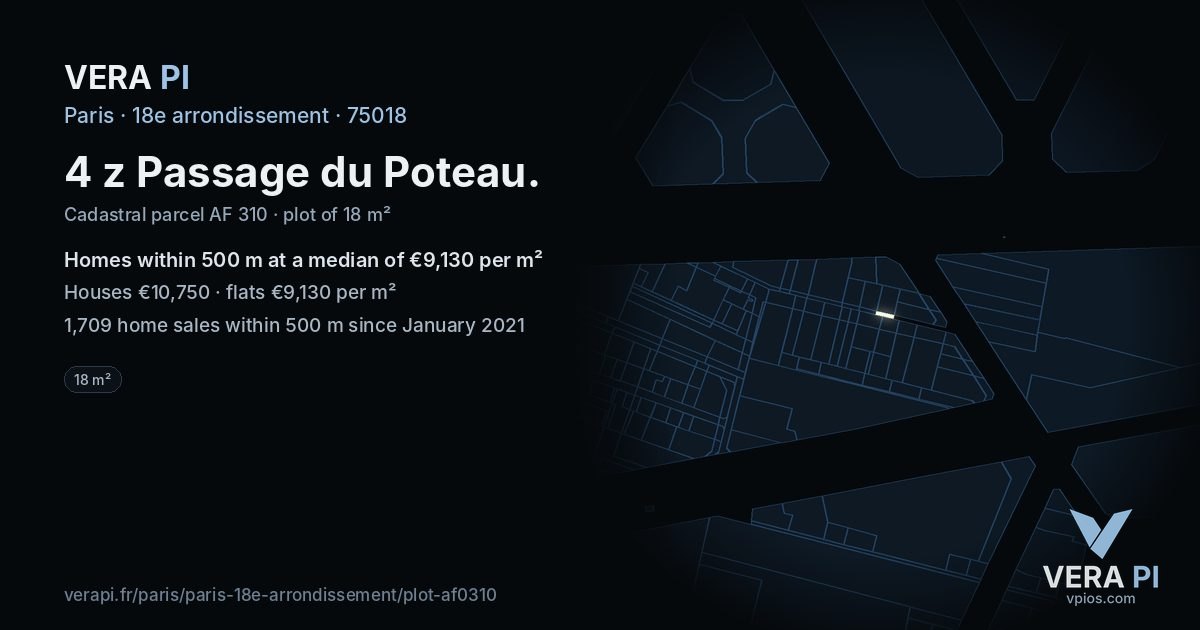 4 z Passage du Poteau, 18e arrondissement at night – the plot lit, the parcels around coloured by the prices near them