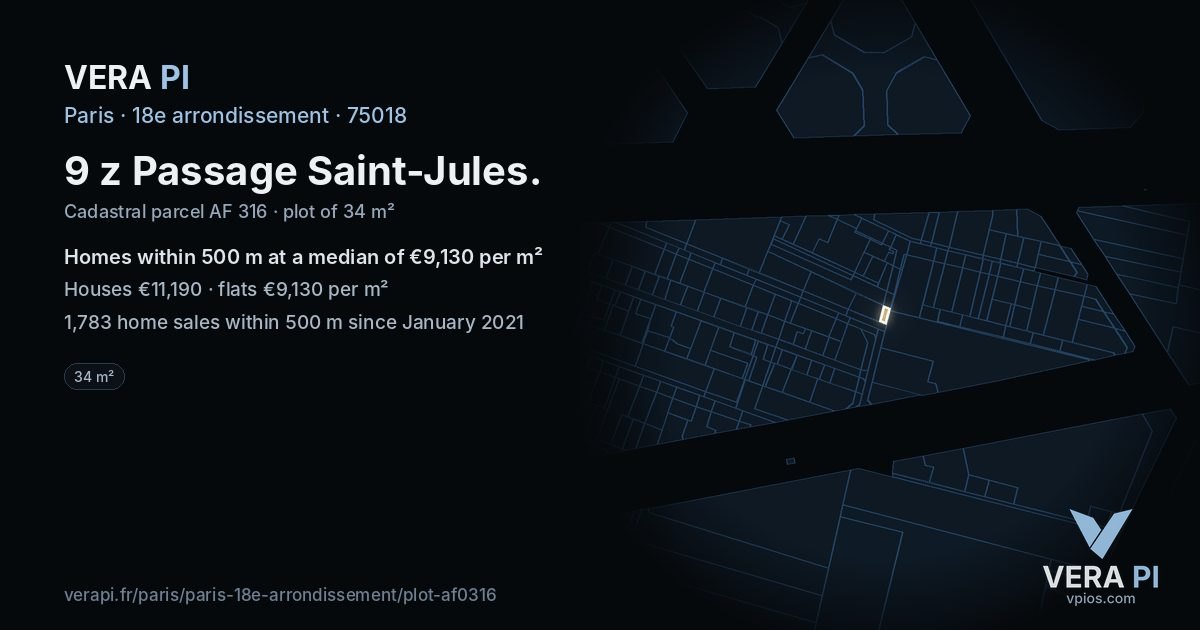 9 z Passage Saint-Jules, 18e arrondissement at night – the plot lit, the parcels around coloured by the prices near them