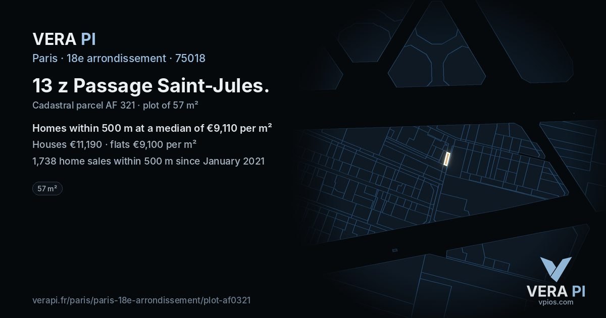 13 z Passage Saint-Jules, 18e arrondissement at night – the plot lit, the parcels around coloured by the prices near them