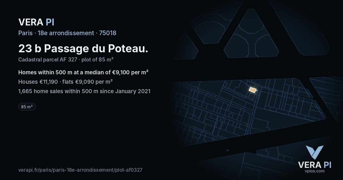 23 b Passage du Poteau, 18e arrondissement at night – the plot lit, the parcels around coloured by the prices near them