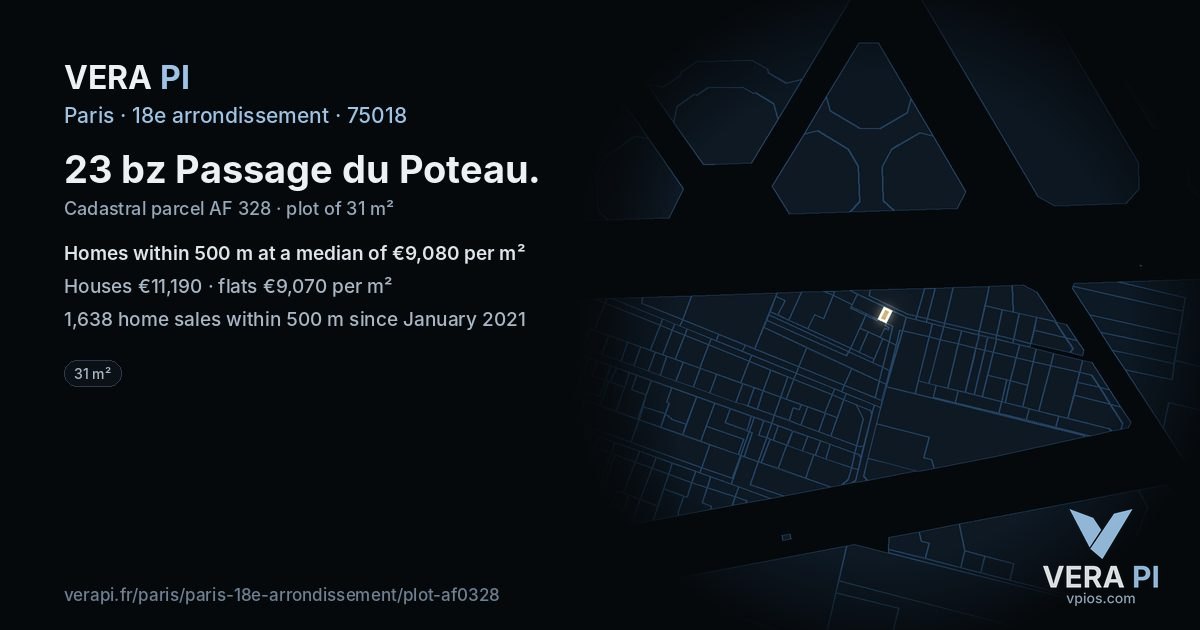 23 bz Passage du Poteau, 18e arrondissement at night – the plot lit, the parcels around coloured by the prices near them