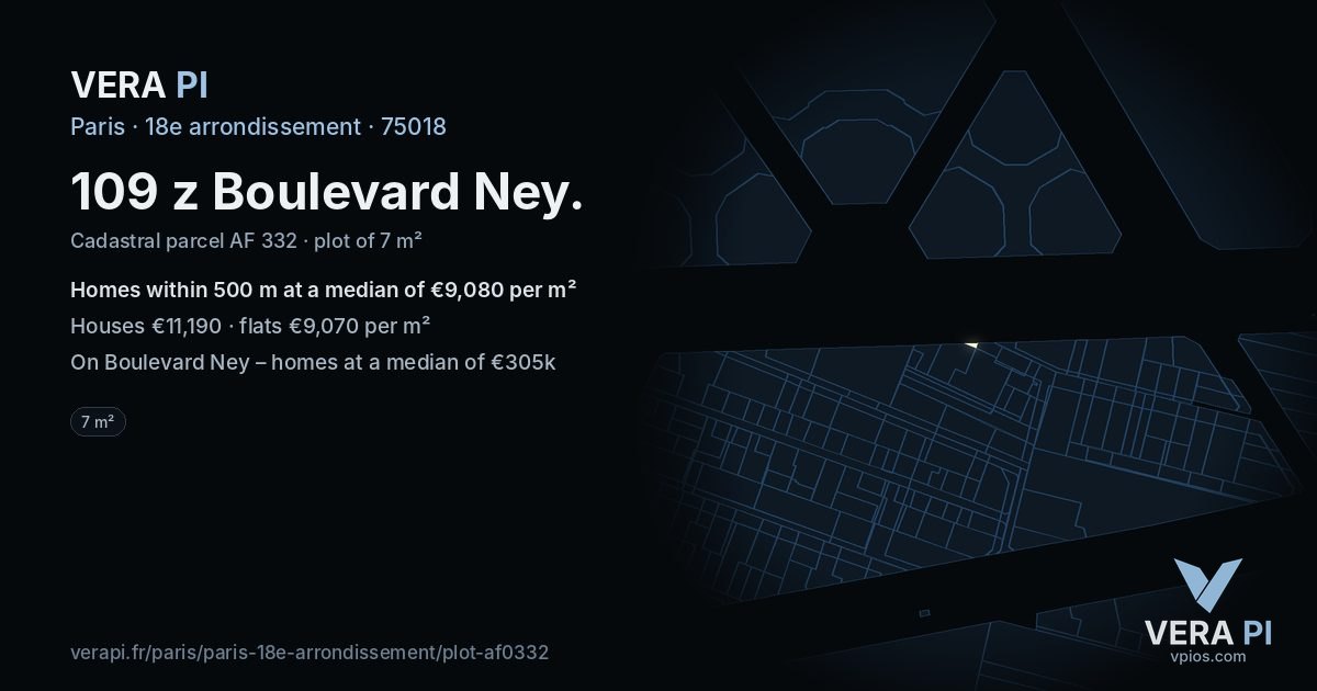 109 z Boulevard Ney, 18e arrondissement at night – the plot lit, the parcels around coloured by the prices near them
