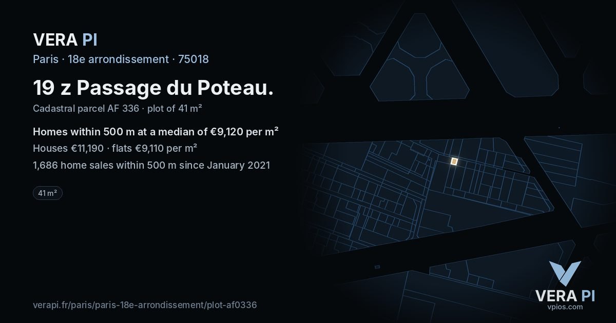 19 z Passage du Poteau, 18e arrondissement at night – the plot lit, the parcels around coloured by the prices near them