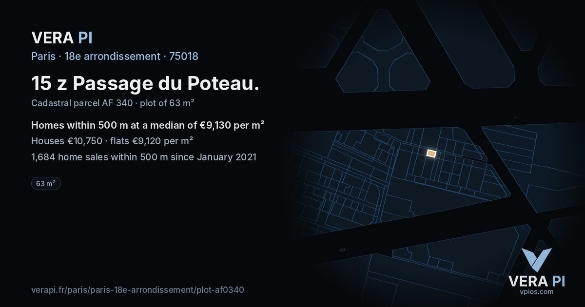 15 z Passage du Poteau, 18e arrondissement at night – the plot lit, the parcels around coloured by the prices near them