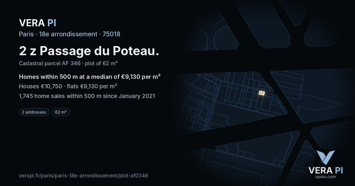 2 z Passage du Poteau, 18e arrondissement at night – the plot lit, the parcels around coloured by the prices near them