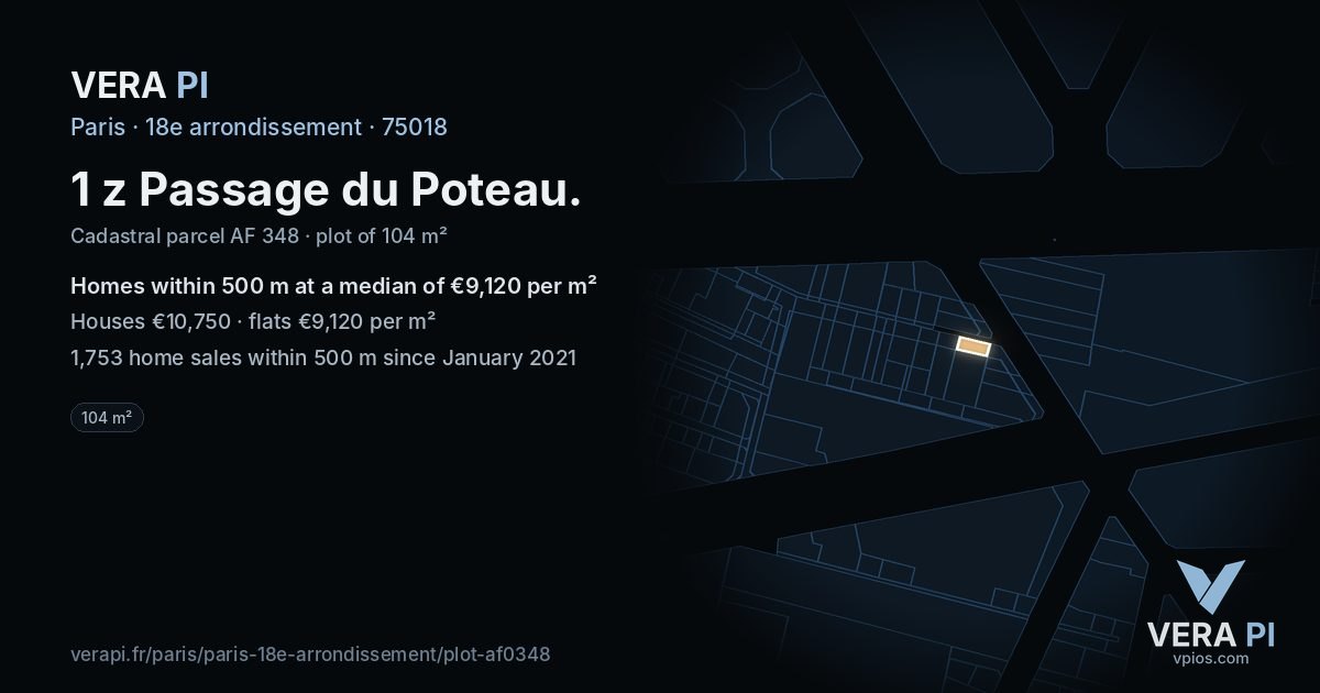 1 z Passage du Poteau, 18e arrondissement at night – the plot lit, the parcels around coloured by the prices near them