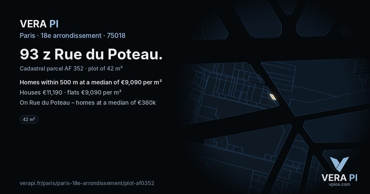 93 z Rue du Poteau, 18e arrondissement at night – the plot lit, the parcels around coloured by the prices near them