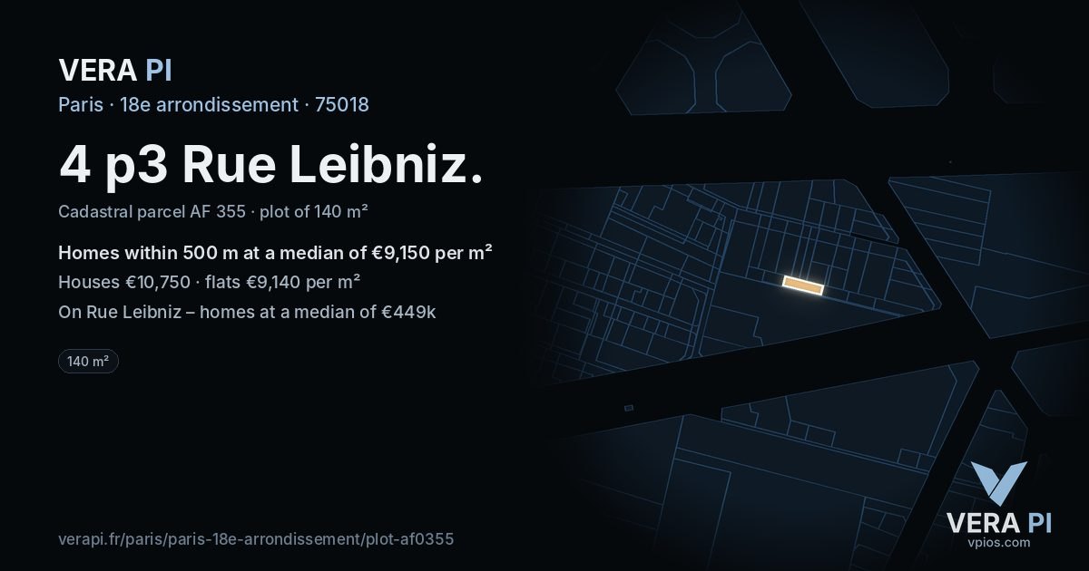 4 p3 Rue Leibniz, 18e arrondissement at night – the plot lit, the parcels around coloured by the prices near them