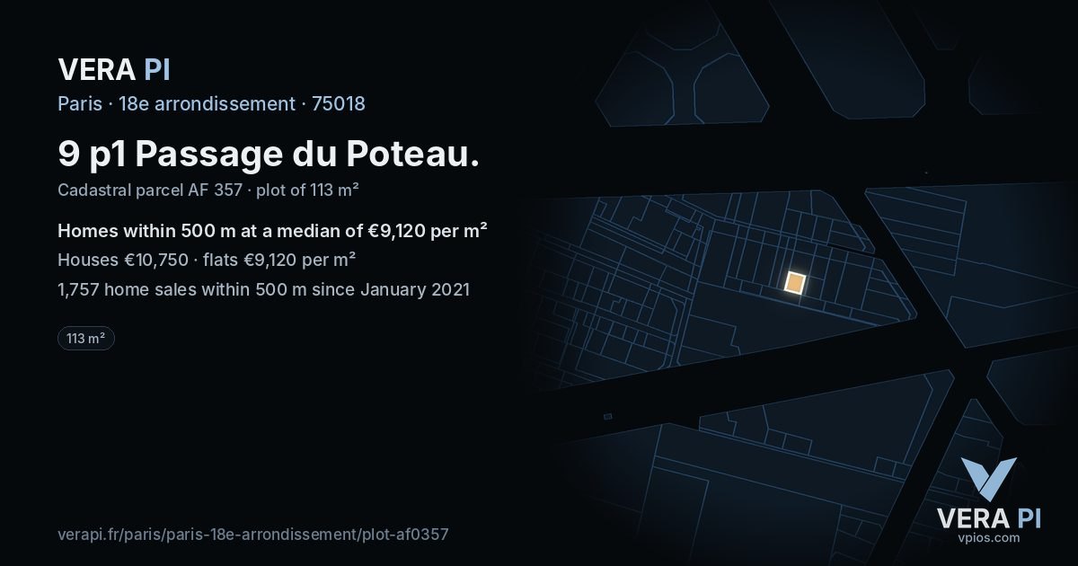 9 p1 Passage du Poteau, 18e arrondissement at night – the plot lit, the parcels around coloured by the prices near them