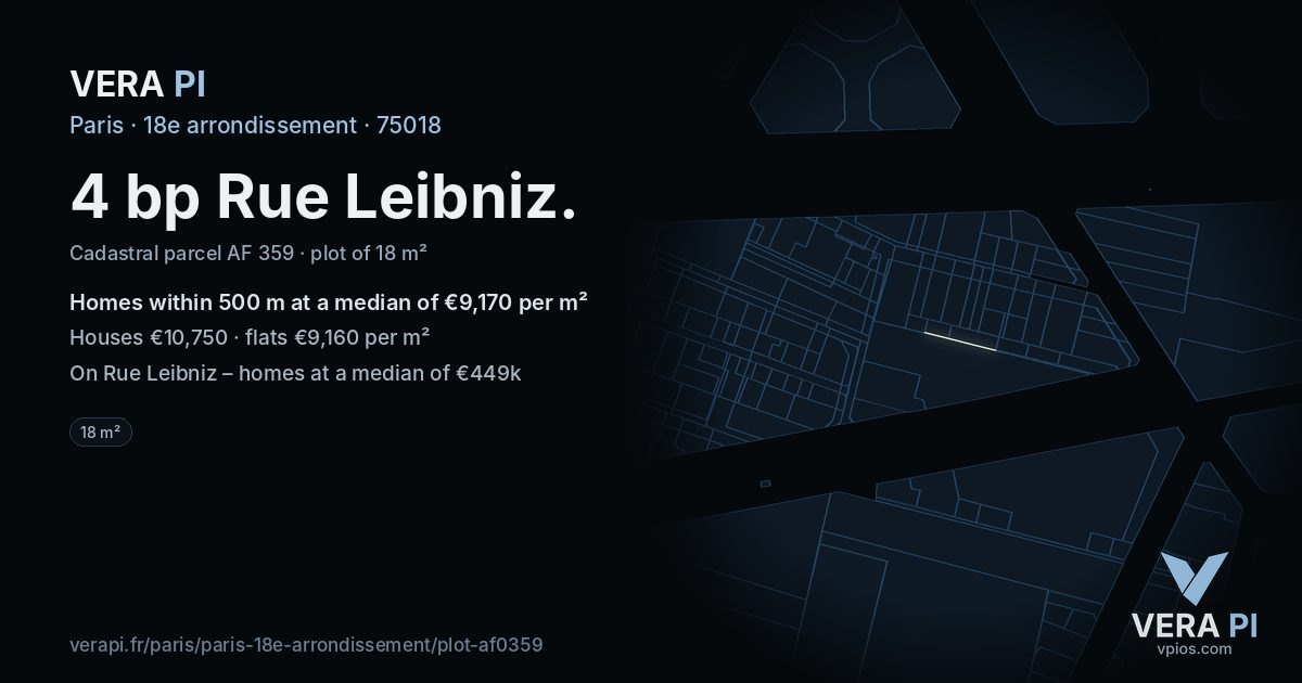4 bp Rue Leibniz, 18e arrondissement at night – the plot lit, the parcels around coloured by the prices near them