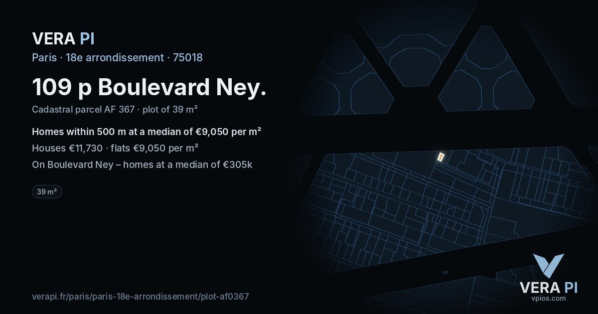 109 p Boulevard Ney, 18e arrondissement at night – the plot lit, the parcels around coloured by the prices near them