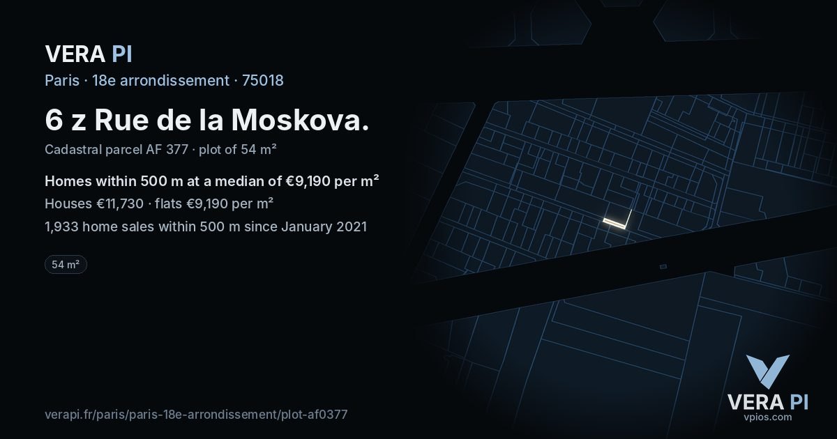 6 z Rue de la Moskova, 18e arrondissement at night – the plot lit, the parcels around coloured by the prices near them