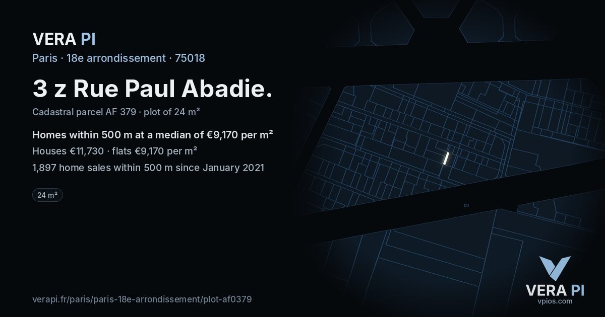 3 z Rue Paul Abadie, 18e arrondissement at night – the plot lit, the parcels around coloured by the prices near them
