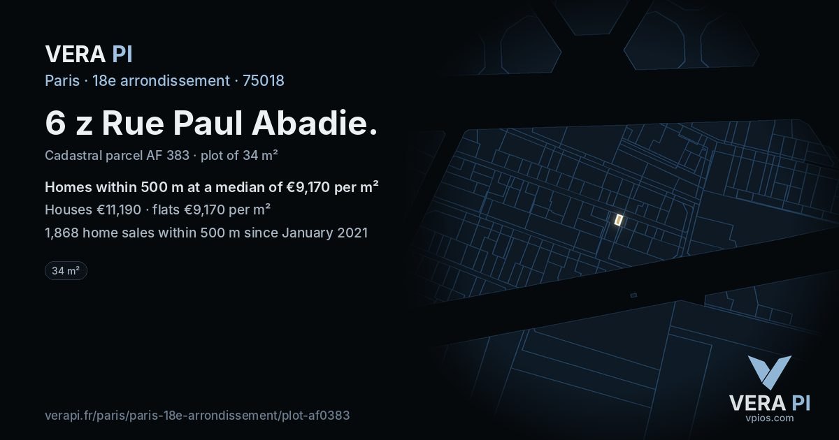 6 z Rue Paul Abadie, 18e arrondissement at night – the plot lit, the parcels around coloured by the prices near them