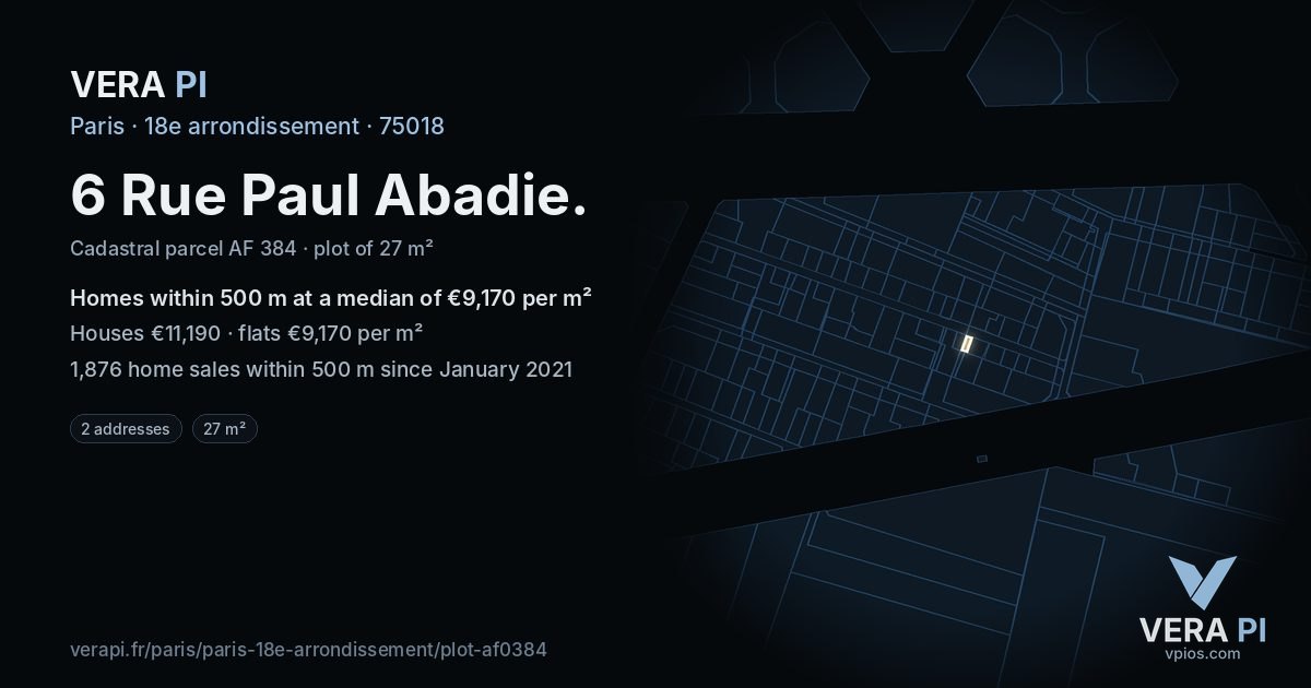 6 Rue Paul Abadie, 18e arrondissement at night – the plot lit, the parcels around coloured by the prices near them
