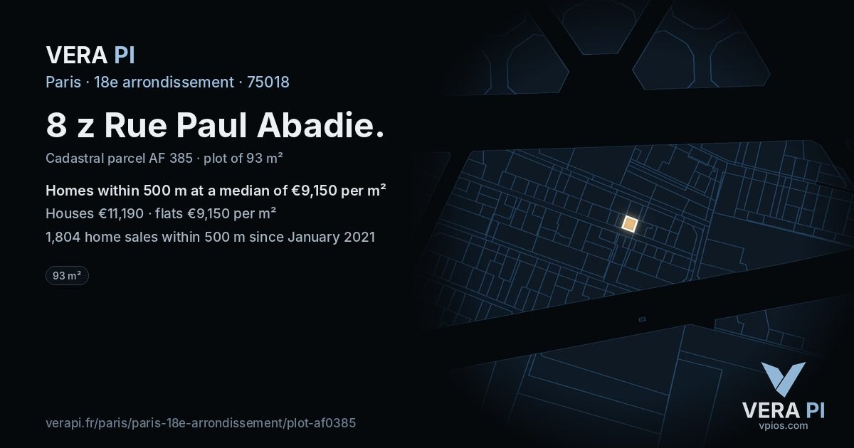 8 z Rue Paul Abadie, 18e arrondissement at night – the plot lit, the parcels around coloured by the prices near them