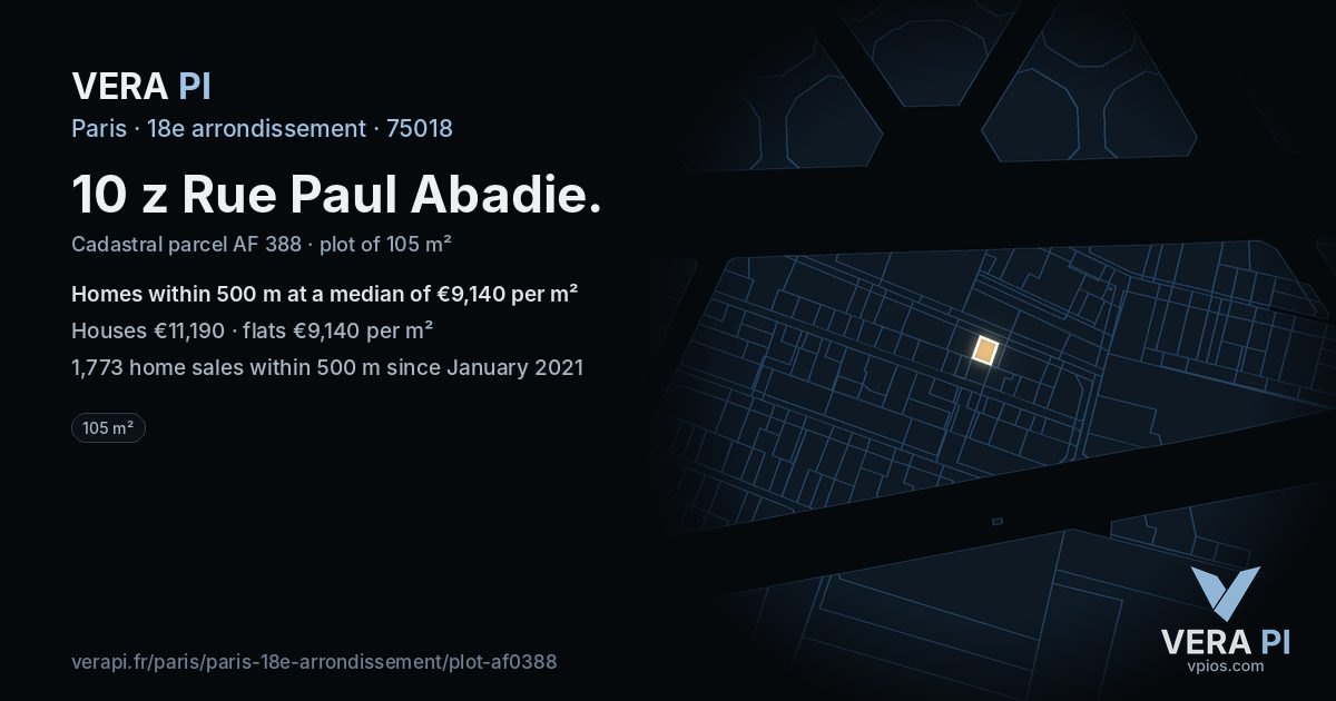 10 z Rue Paul Abadie, 18e arrondissement at night – the plot lit, the parcels around coloured by the prices near them