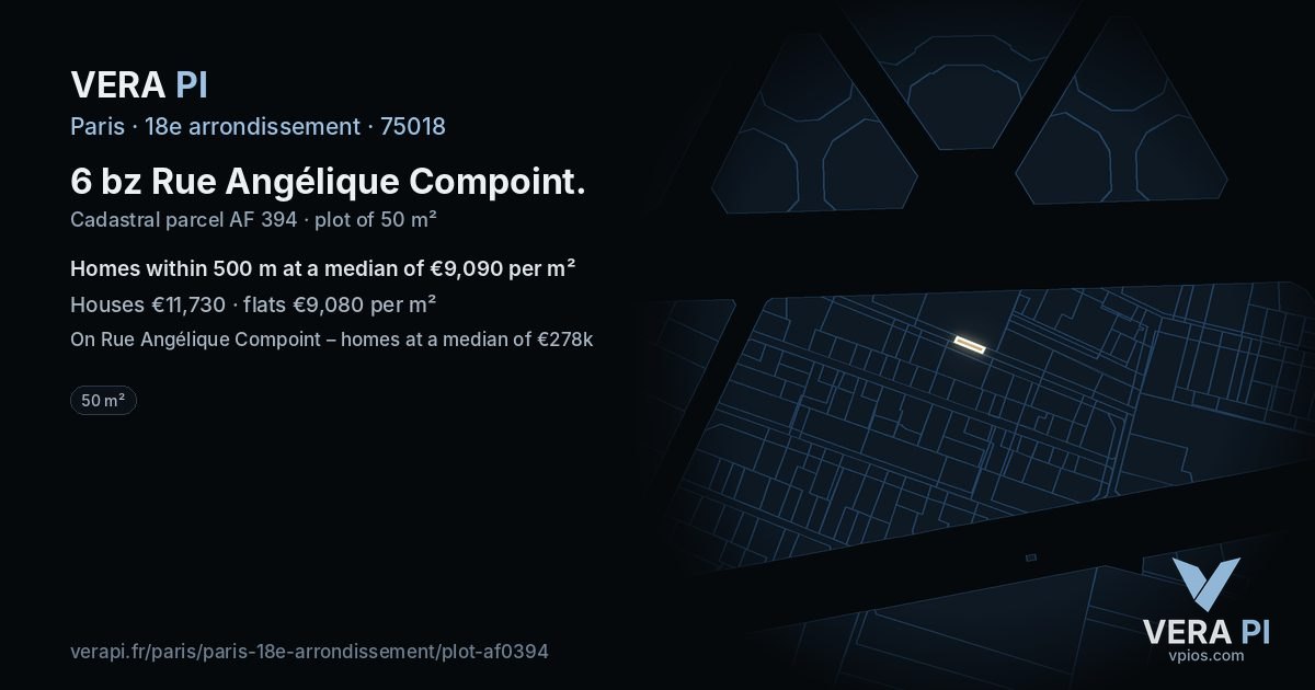 6 bz Rue Angélique Compoint, 18e arrondissement at night – the plot lit, the parcels around coloured by the prices near them
