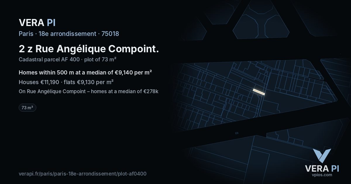 2 z Rue Angélique Compoint, 18e arrondissement at night – the plot lit, the parcels around coloured by the prices near them
