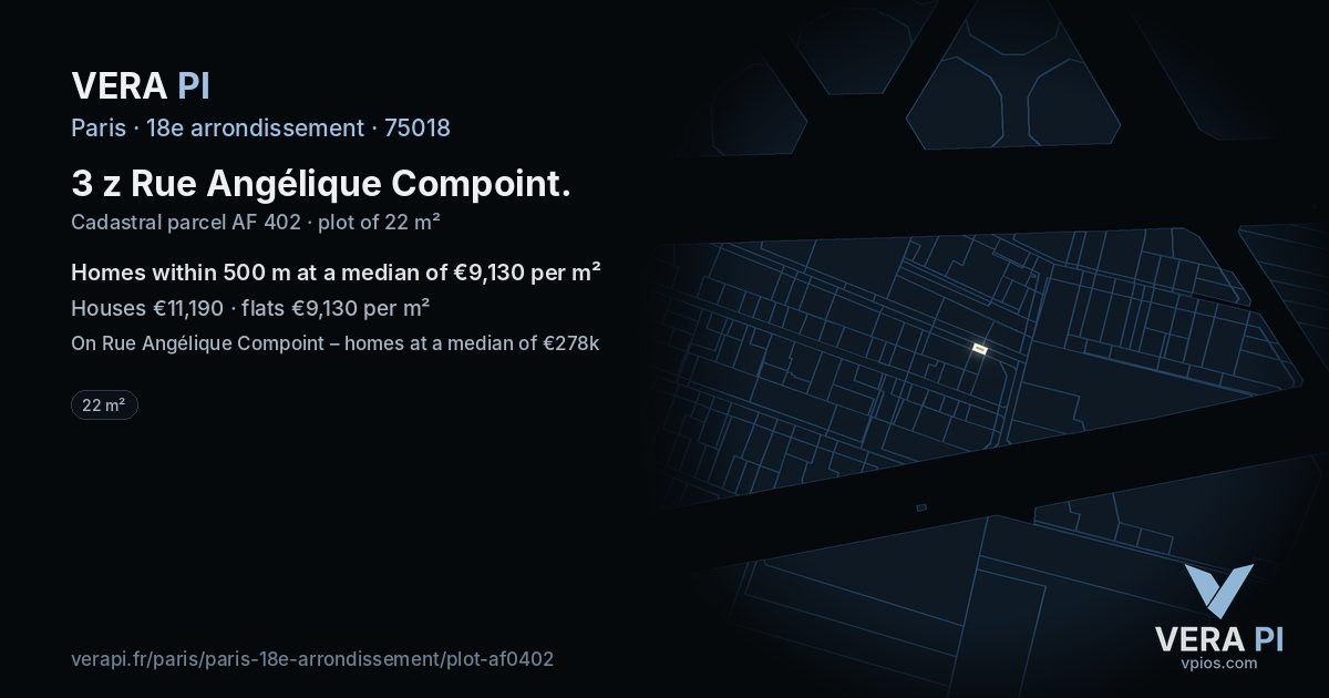 3 z Rue Angélique Compoint, 18e arrondissement at night – the plot lit, the parcels around coloured by the prices near them