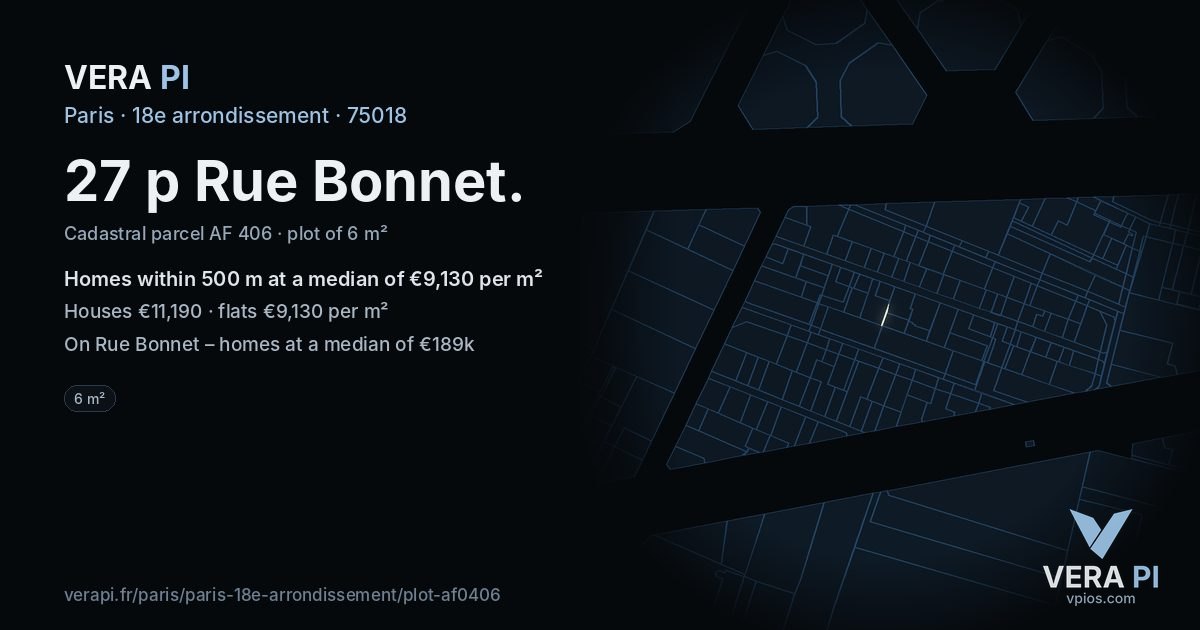 27 p Rue Bonnet, 18e arrondissement at night – the plot lit, the parcels around coloured by the prices near them