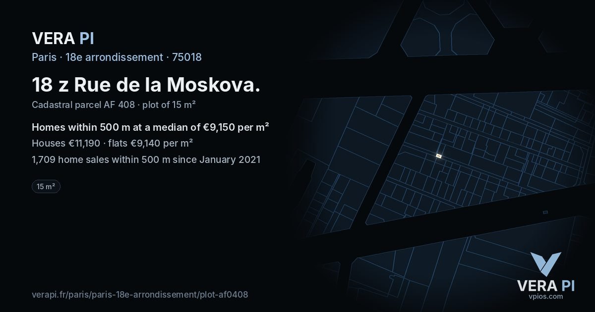 18 z Rue de la Moskova, 18e arrondissement at night – the plot lit, the parcels around coloured by the prices near them