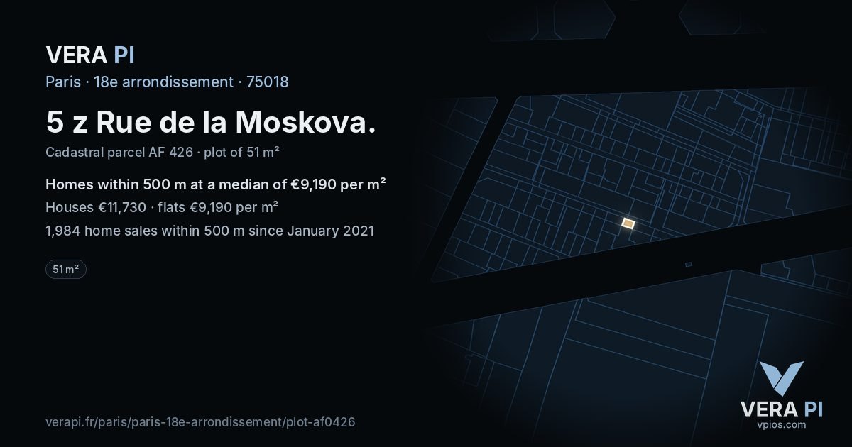 5 z Rue de la Moskova, 18e arrondissement at night – the plot lit, the parcels around coloured by the prices near them