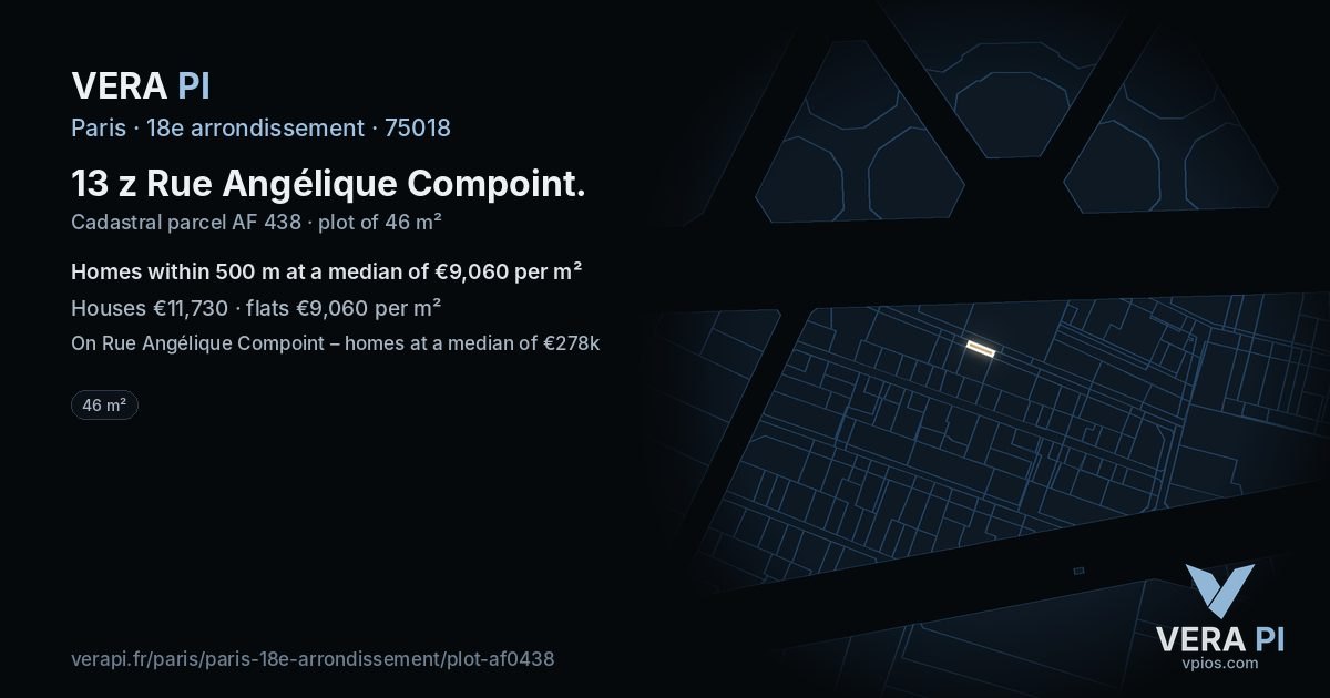 13 z Rue Angélique Compoint, 18e arrondissement at night – the plot lit, the parcels around coloured by the prices near them